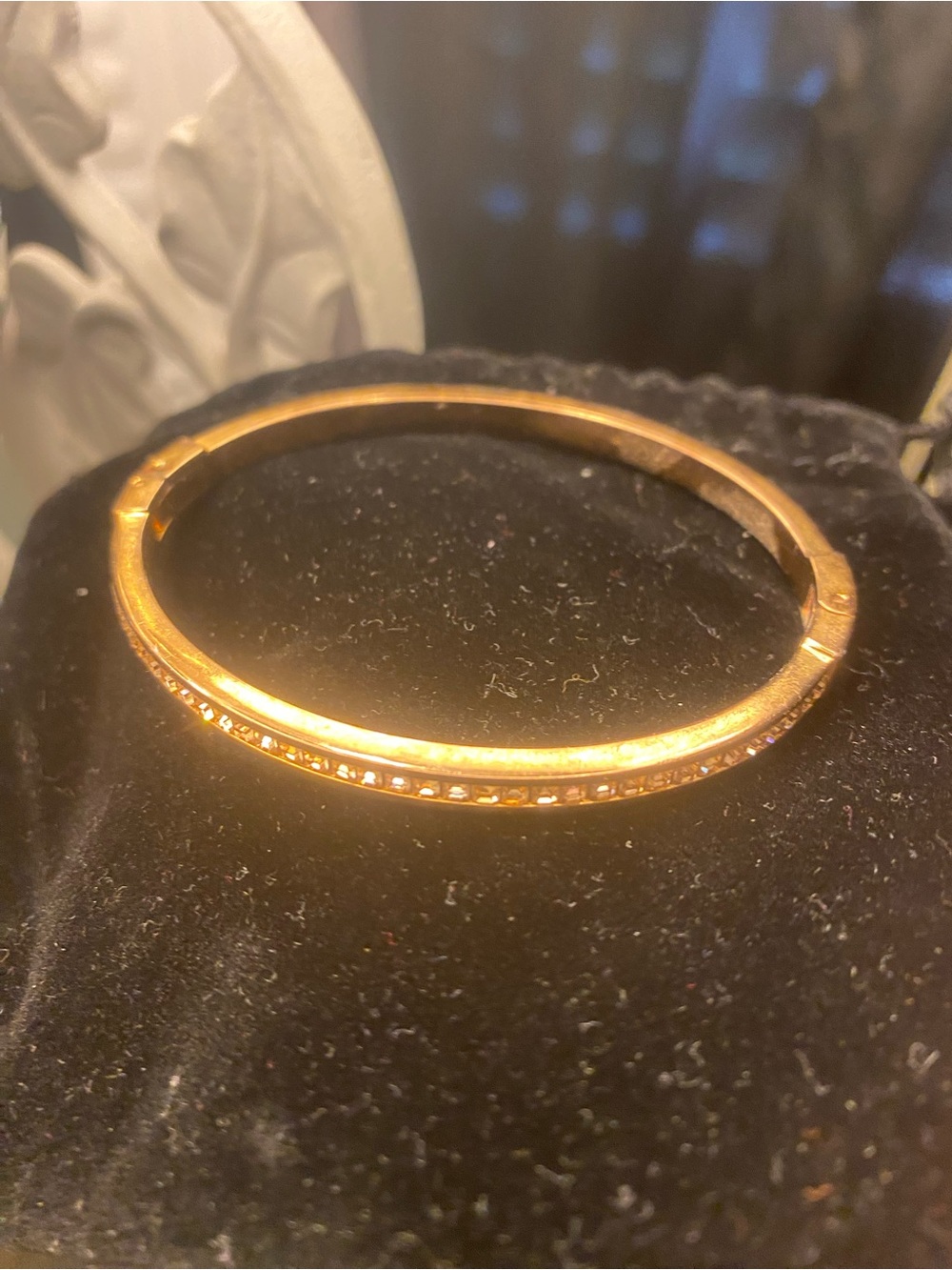 Michael Kors Gold Crystal-Trim Hinged Bangle Bracelet